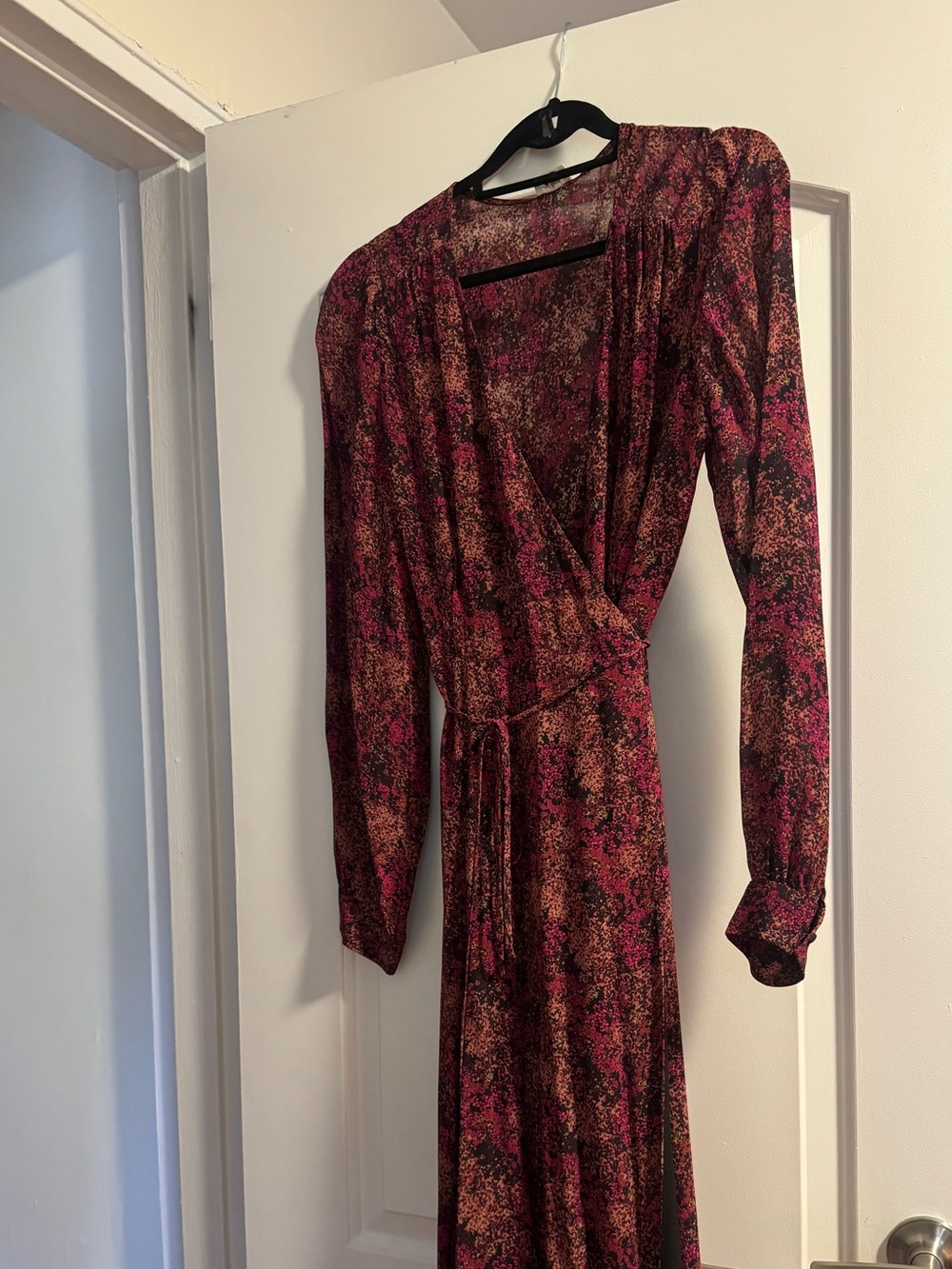 Aritzia Pink and Black Floral Wrap Maxi Dress